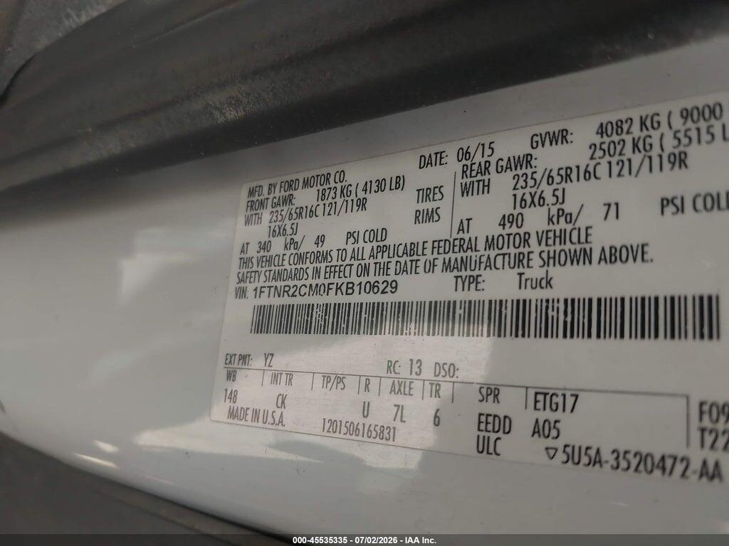 1FTNR2CM0FKB10629 2015 FORD TRANSIT-250 photo no. 9