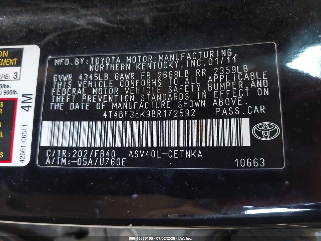 4T4BF3EK9BR172592 2011 TOYOTA CAMRY photo no. 9