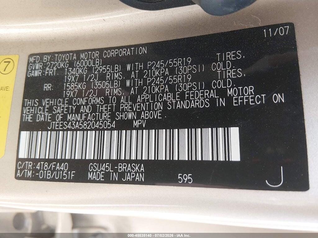 JTEES43A582045054 2008 TOYOTA HIGHLANDER photo no. 9