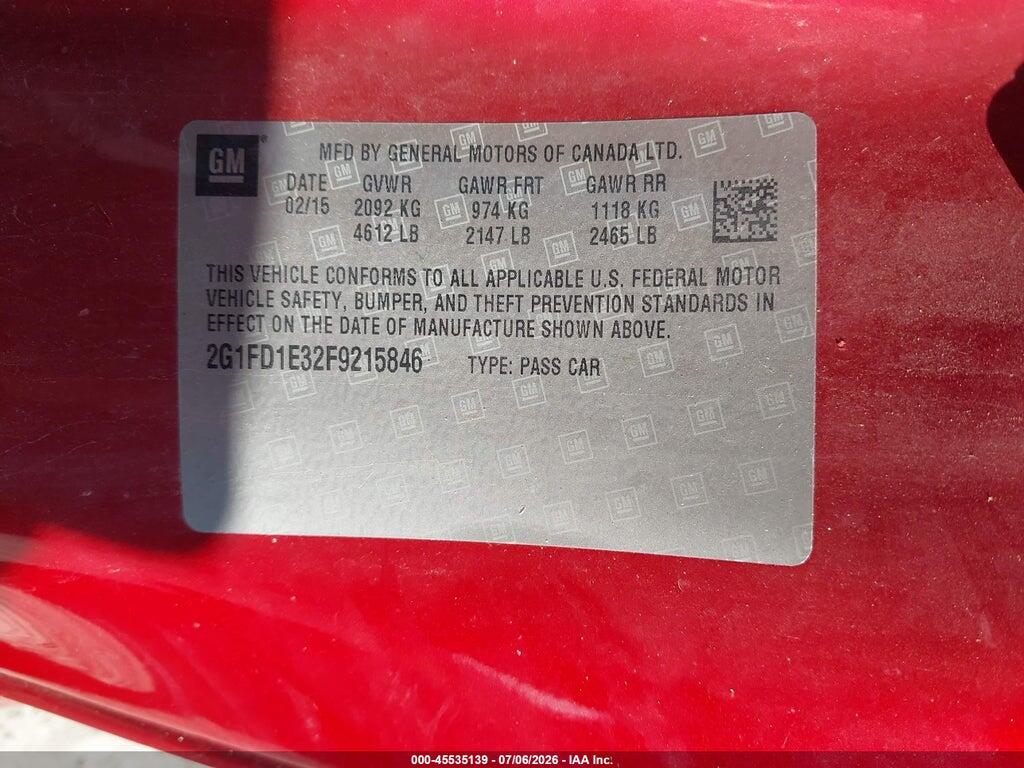 2G1FD1E32F9215846 2015 CHEVROLET CAMARO photo no. 9