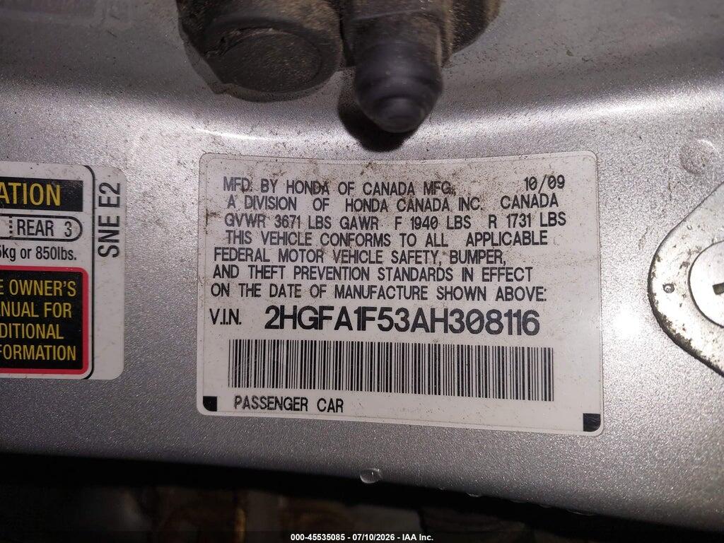 2HGFA1F53AH308116 2010 HONDA CIVIC photo no. 9