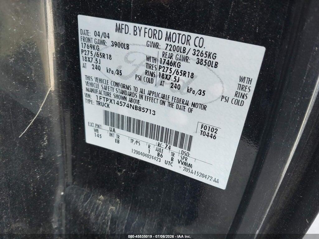 1FTPX14574NB85713 2004 FORD F-150 photo no. 9