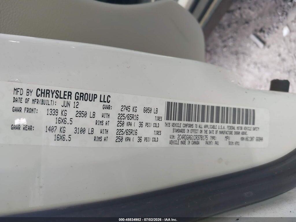 2C4RDGAG1CR378175 2012 RAM CARGO photo no. 9