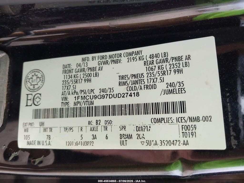 1FMCU9G97DUD27418 2013 FORD ESCAPE photo no. 9