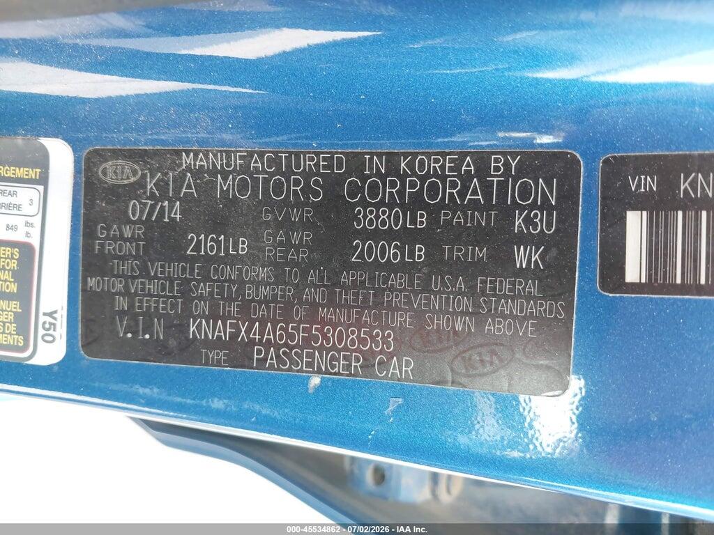 KNAFX4A65F5308533 2015 KIA FORTE photo no. 9
