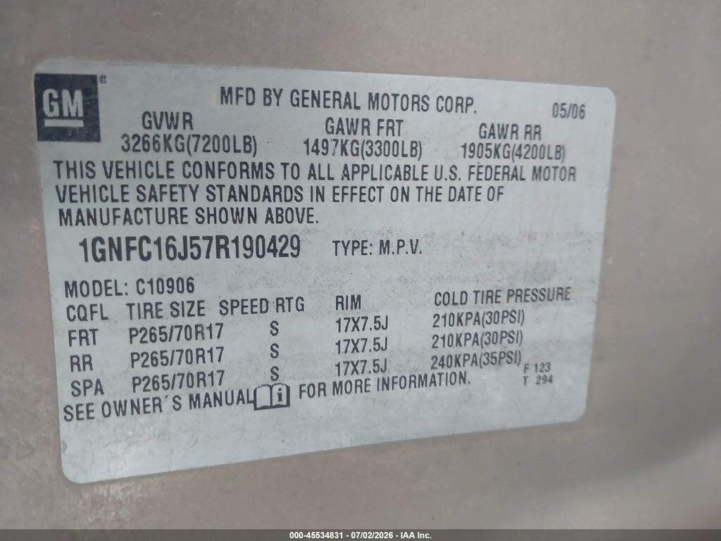 1GNFC16J57R190429 2007 CHEVROLET SUBURBAN 1500 photo no. 9