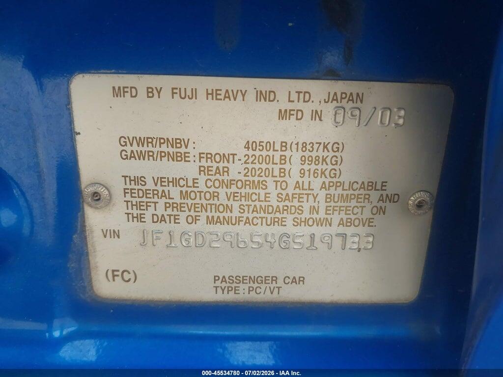 JF1GD29654G519733 2004 SUBARU IMPREZA photo no. 9