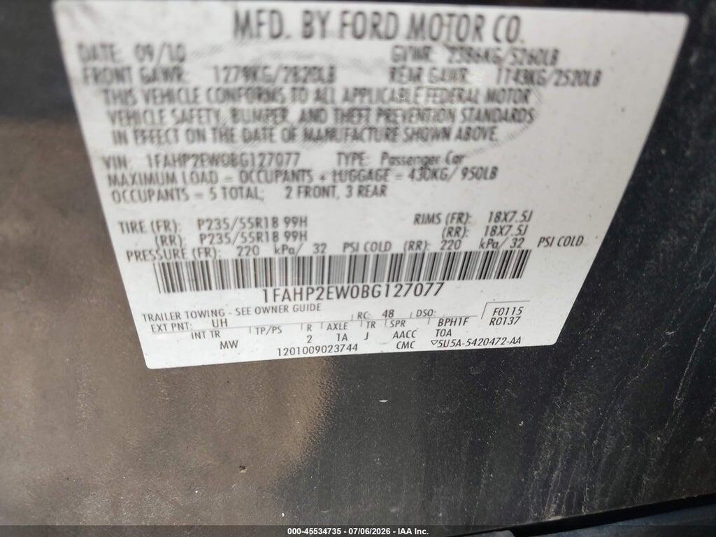 1FAHP2EW0BG127077 2011 FORD TAURUS photo no. 9