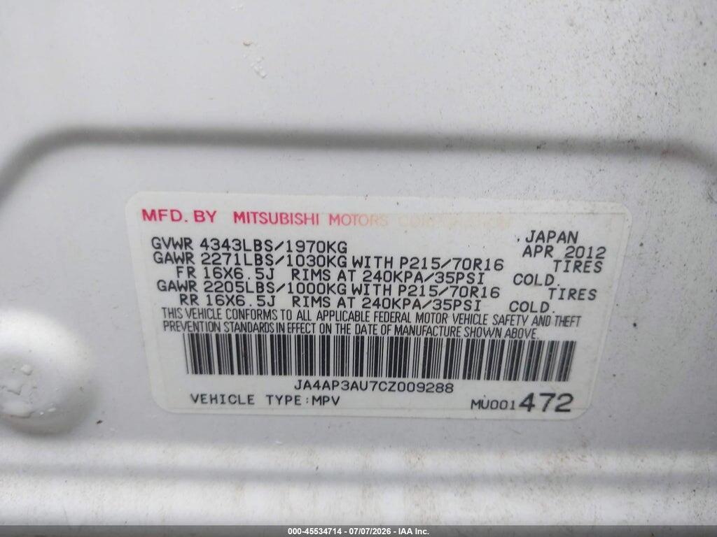 JA4AP3AU7CZ009288 2012 MITSUBISHI OUTLANDER SPORT photo no. 9