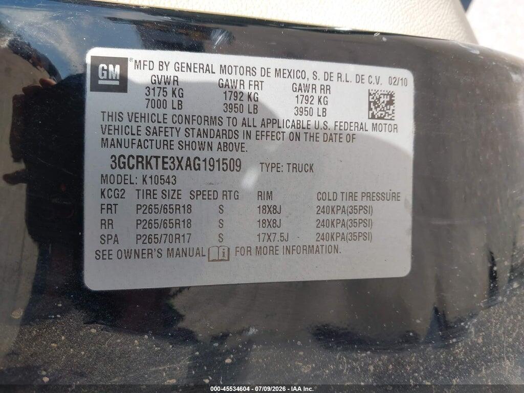 3GCRKTE3XAG191509 2010 CHEVROLET SILVERADO 1500 photo no. 9