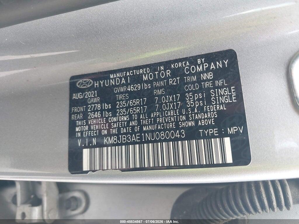 KM8JB3AE1NU080043 2022 HYUNDAI TUCSON photo no. 9
