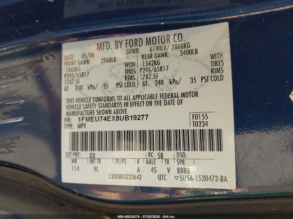 1FMEU74EX8UB19277 2008 FORD EXPLORER photo no. 9