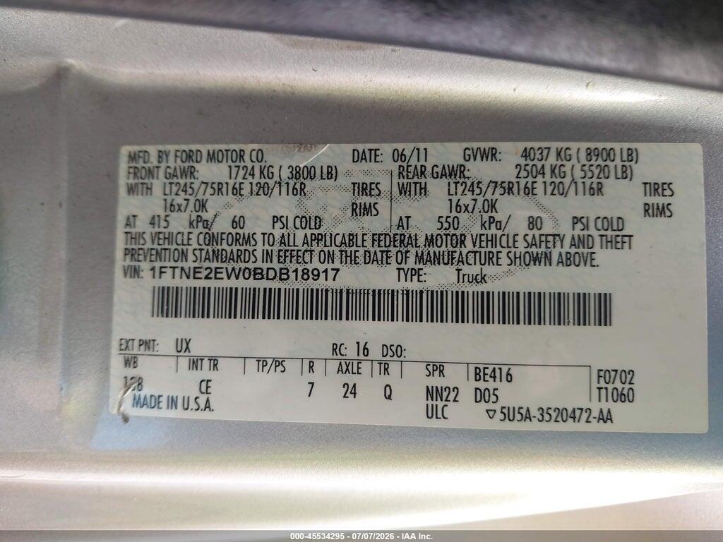 1FTNE2EW0BDB18917 2011 FORD E-250 photo no. 9