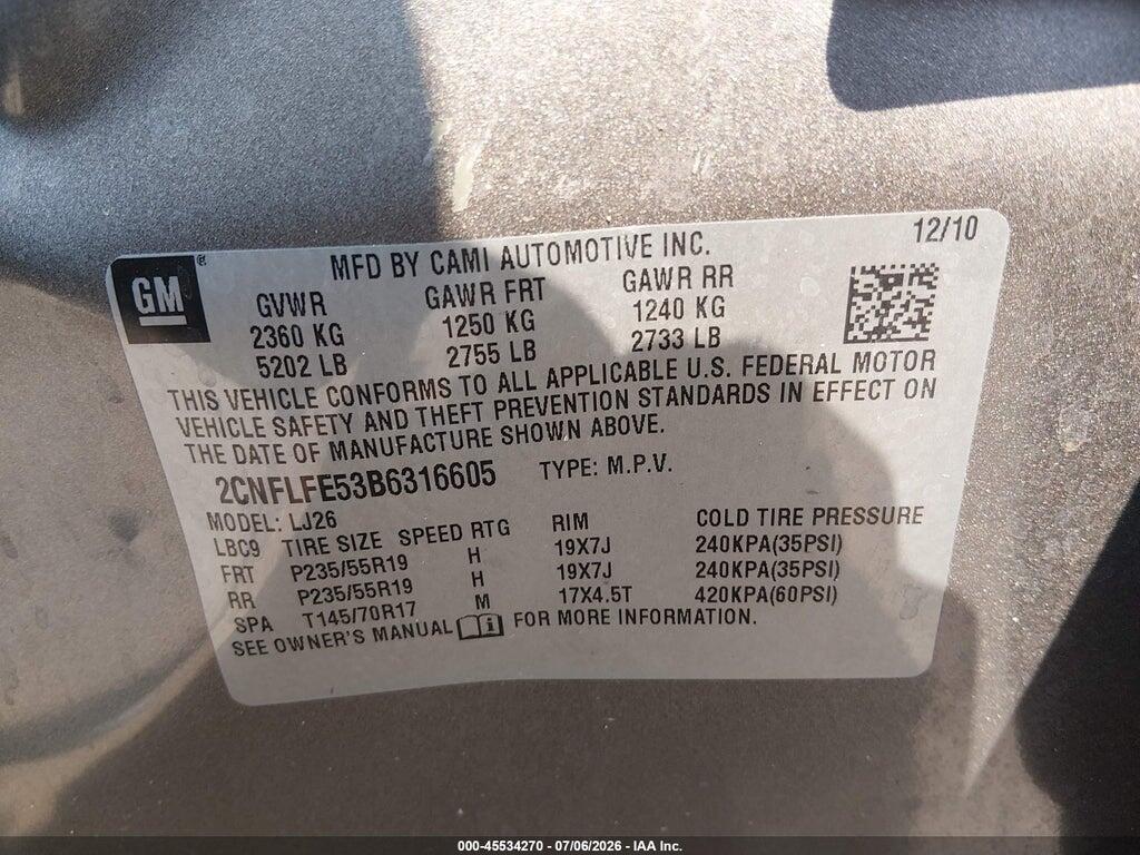 2CNFLFE53B6316605 2011 CHEVROLET EQUINOX photo no. 9