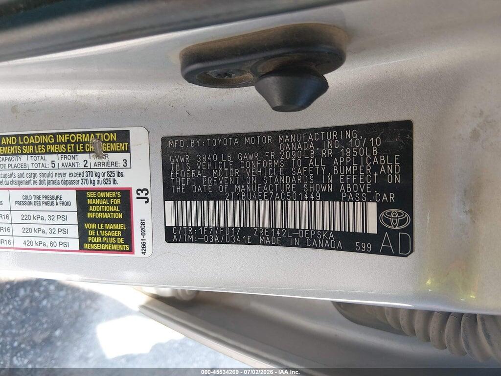2T1BU4EE7AC501449 2010 TOYOTA COROLLA photo no. 9