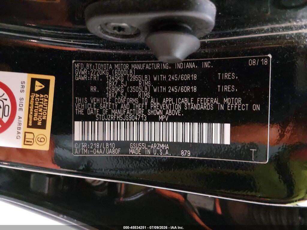5TDJZRFH5JS904713 2018 TOYOTA HIGHLANDER photo no. 9