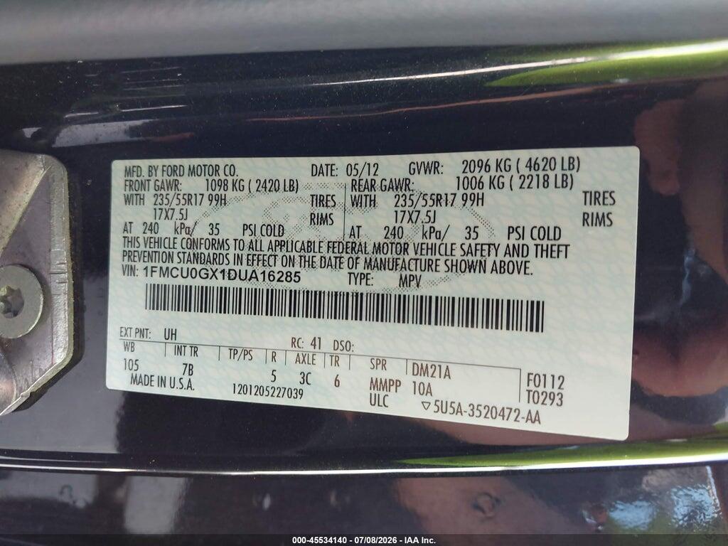 1FMCU0GX1DUA16285 2013 FORD ESCAPE photo no. 9