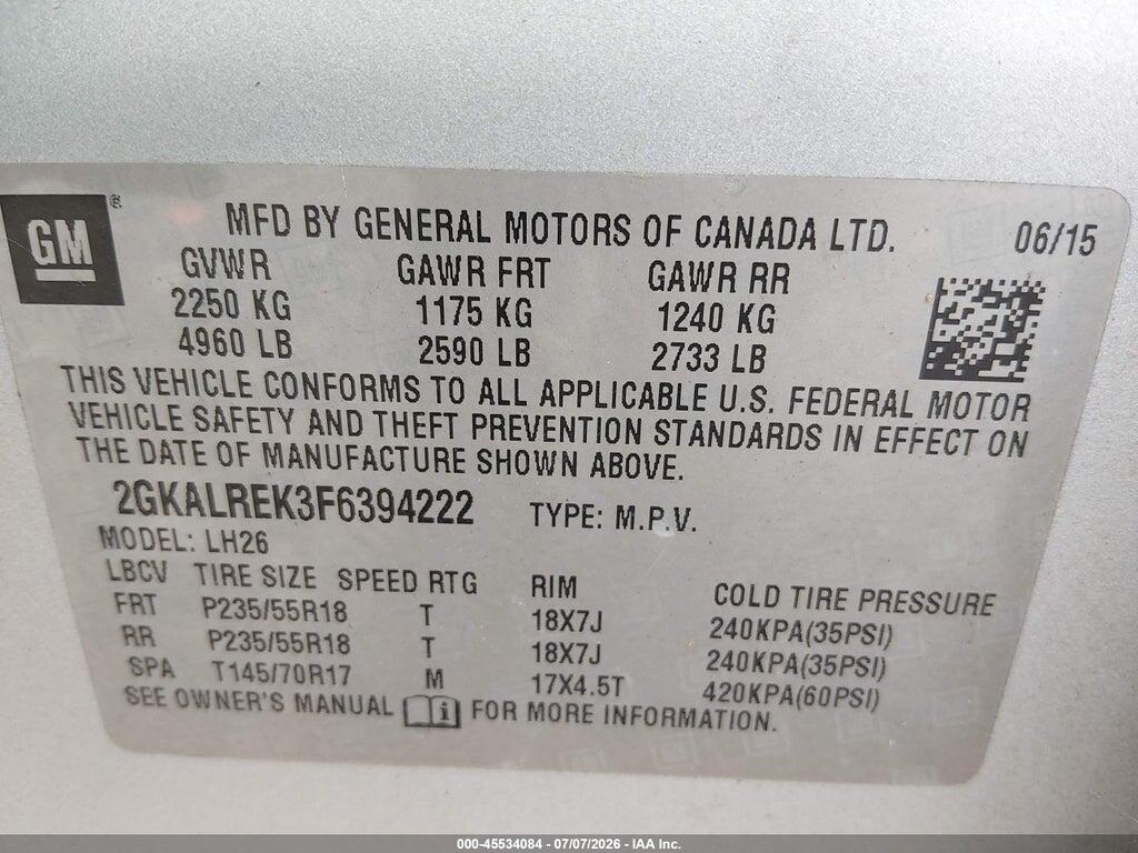 2GKALREK3F6394222 2015 GMC TERRAIN photo no. 9