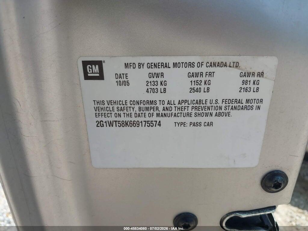 2G1WT58K669175574 2006 CHEVROLET IMPALA photo no. 9