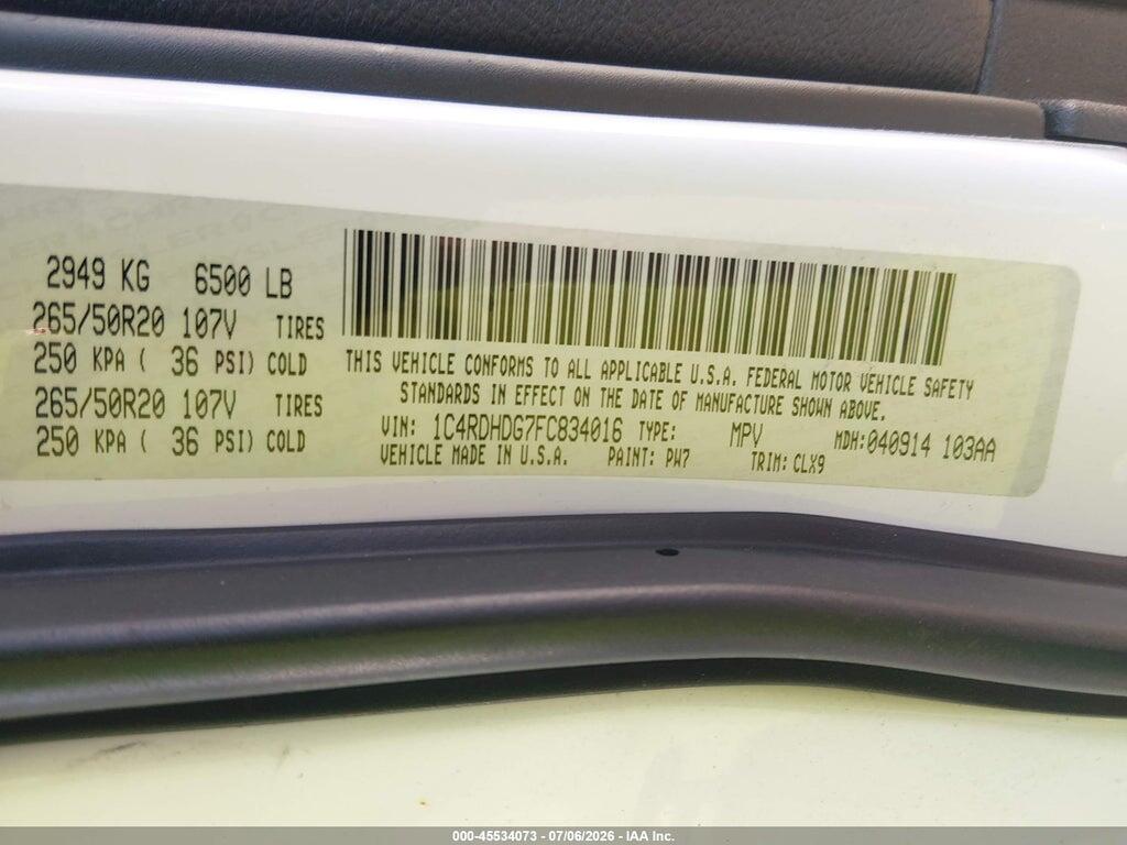 1C4RDHDG7FC834016 2015 DODGE DURANGO photo no. 9