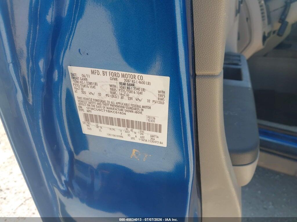 1FMCU9C71BKC61834 2011 FORD ESCAPE photo no. 9
