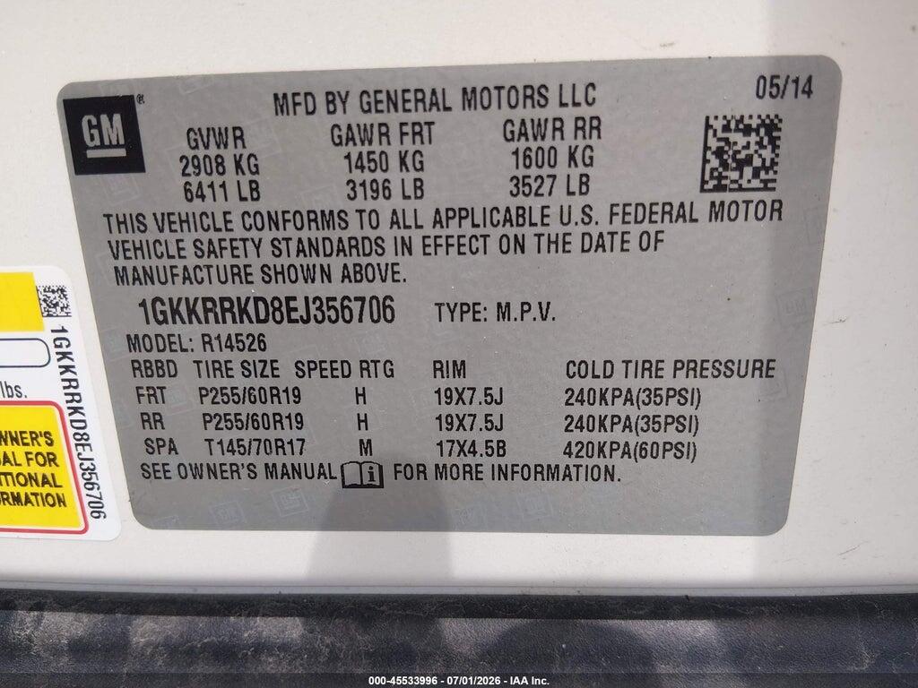 1GKKRRKD8EJ356706 2014 GMC ACADIA photo no. 9
