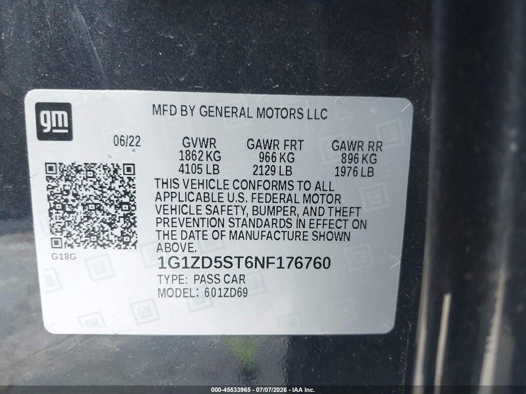 1G1ZD5ST6NF176760 2022 CHEVROLET MALIBU photo no. 9