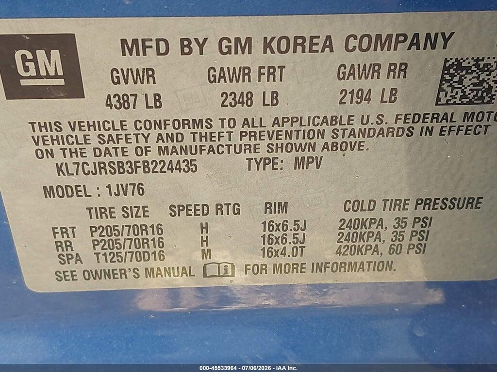 KL7CJRSB3FB224435 2015 CHEVROLET TRAX photo no. 9
