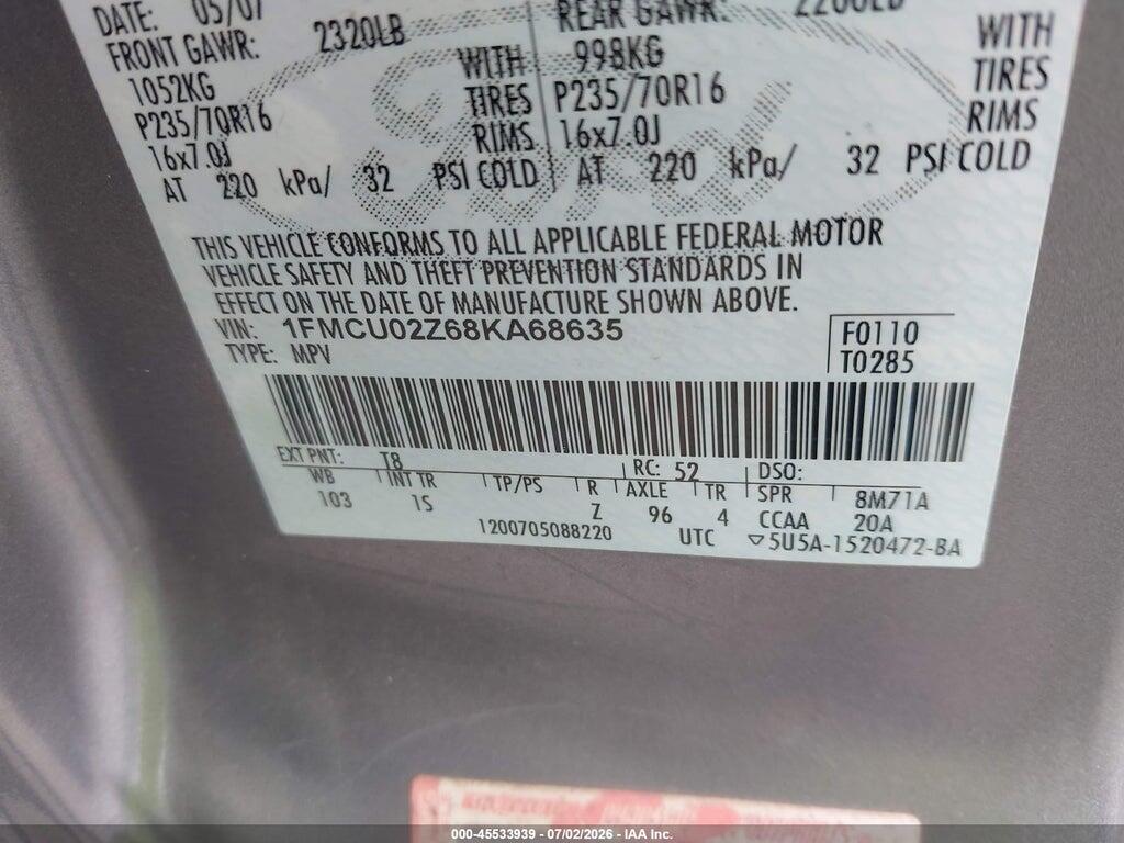 1FMCU02Z68KA68635 2008 FORD ESCAPE photo no. 9