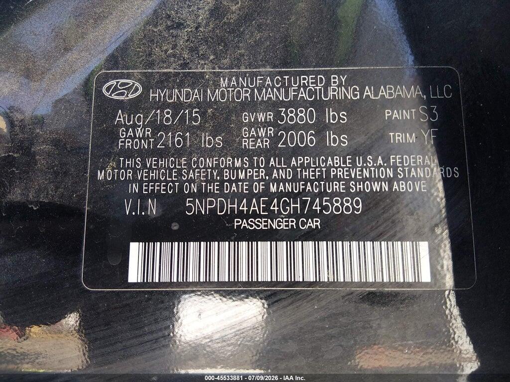 5NPDH4AE4GH745889 2016 HYUNDAI ELANTRA photo no. 9