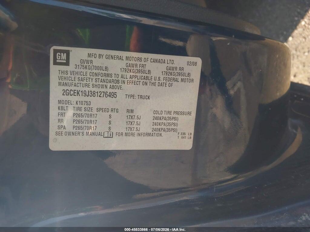 2GCEK19J381276495 2008 CHEVROLET SILVERADO 1500 photo no. 9