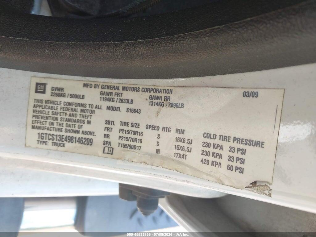 1GTCS13E498146209 2009 GMC CANYON photo no. 9