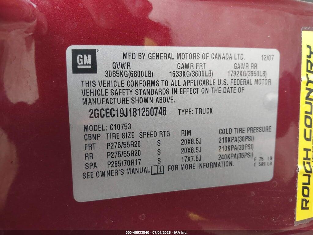 2GCEC19J181250748 2008 CHEVROLET SILVERADO 1500 photo no. 9