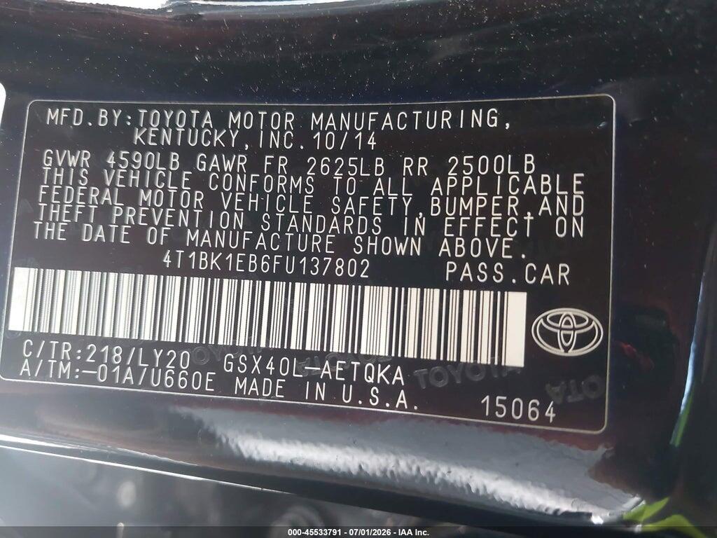 4T1BK1EB6FU137802 2015 TOYOTA AVALON photo no. 9