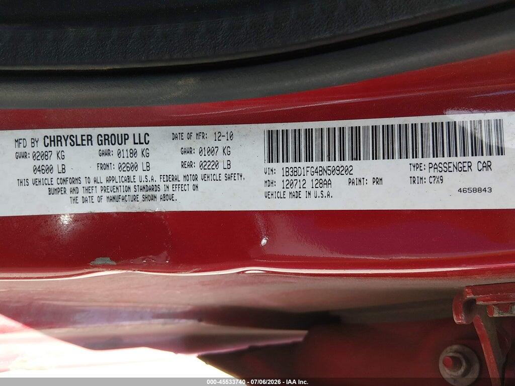 1B3BD1FG4BN509202 2011 DODGE AVENGER photo no. 9