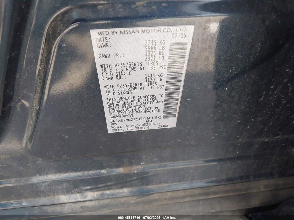 5N1AR2MM2FC649160 2015 NISSAN PATHFINDER photo no. 9
