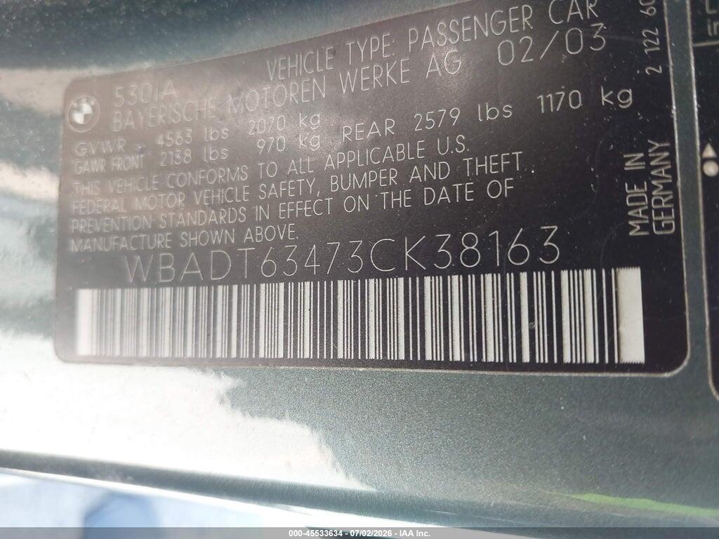 WBADT63473CK38163 2003 BMW 5 SERIES photo no. 9