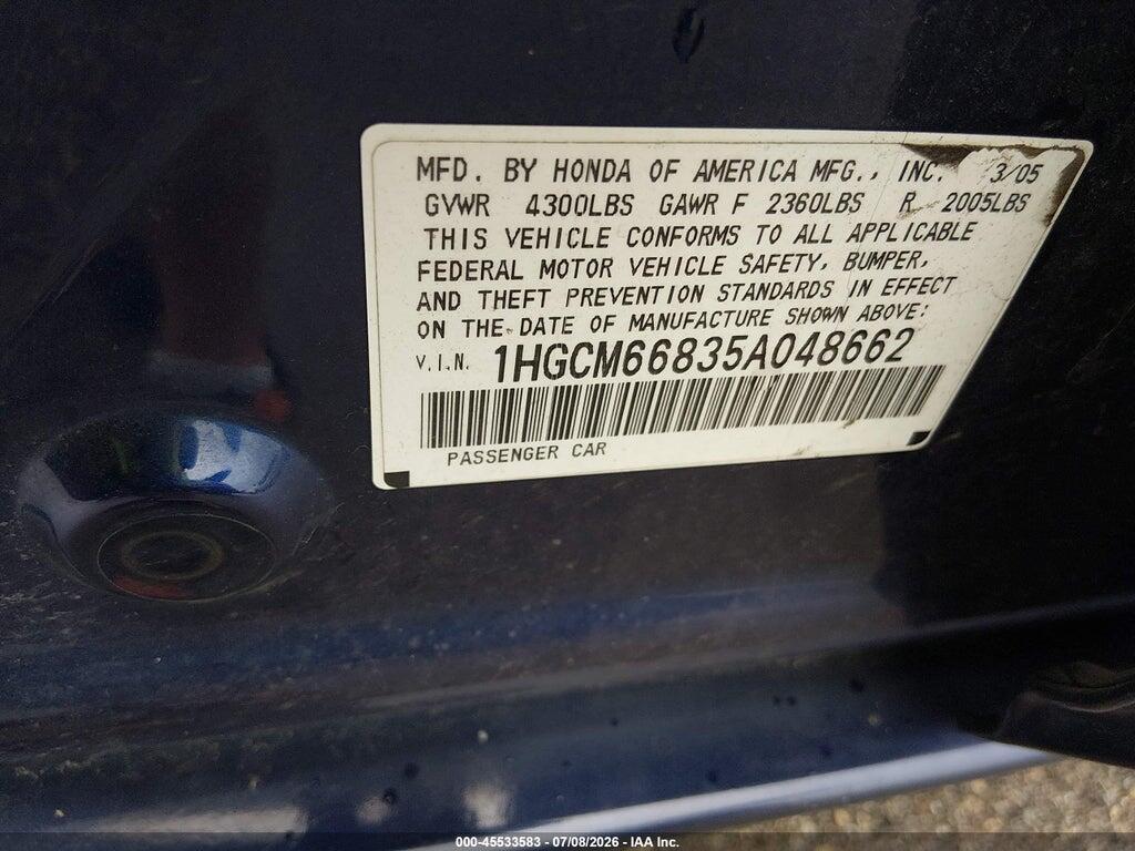 1HGCM66835A048662 2005 HONDA ACCORD photo no. 9