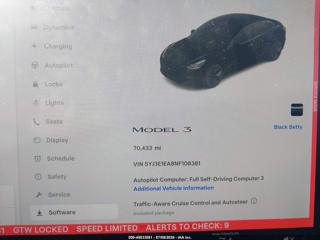 5YJ3E1EA8NF108381 2022 TESLA MODEL 3 photo no. 7