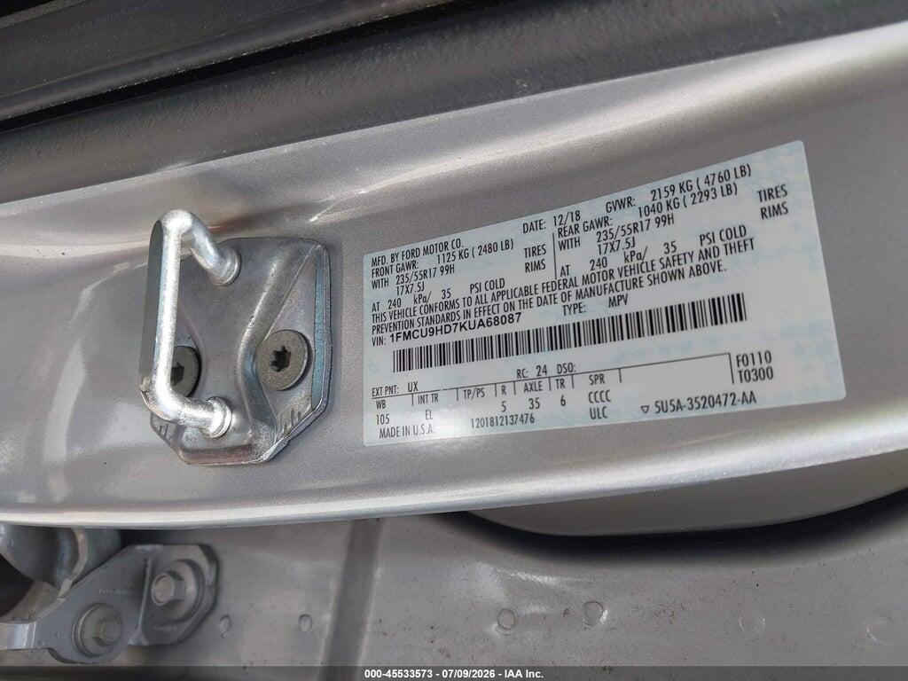 1FMCU9HD7KUA68087 2019 FORD ESCAPE photo no. 9