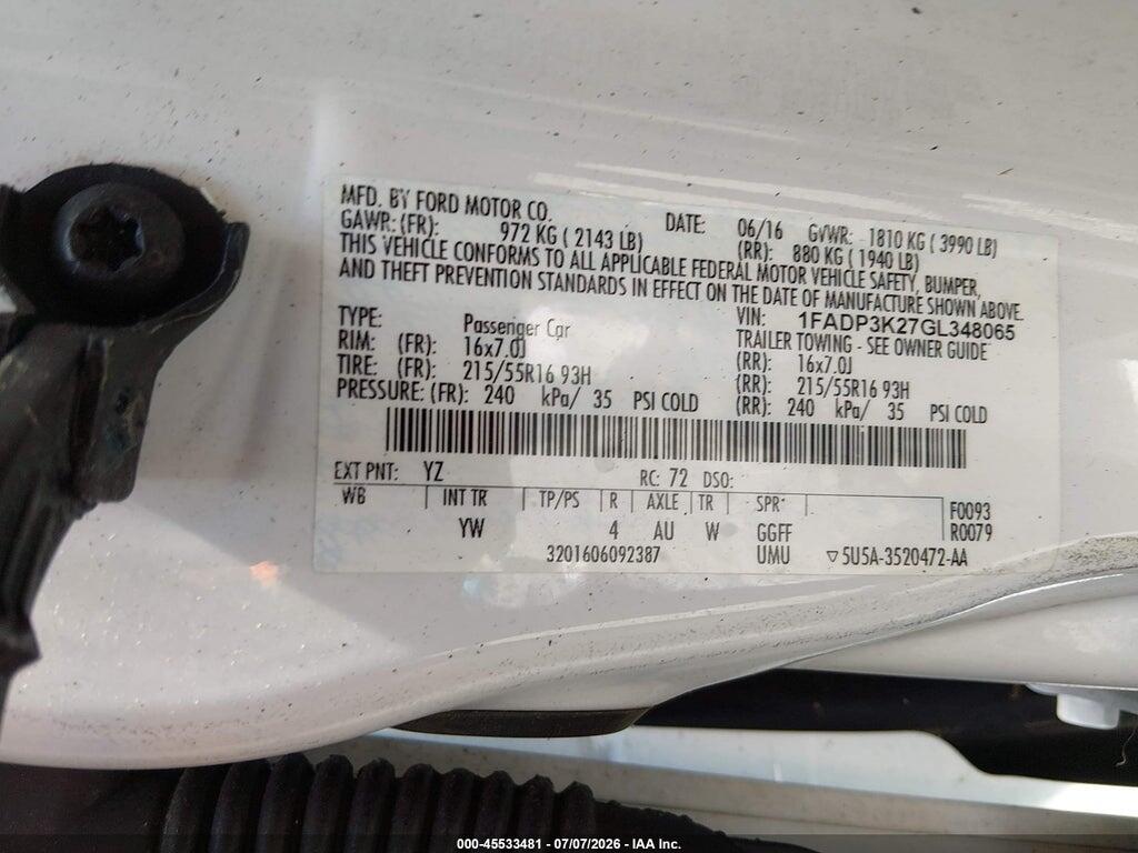 1FADP3K27GL348065 2016 FORD FOCUS photo no. 9