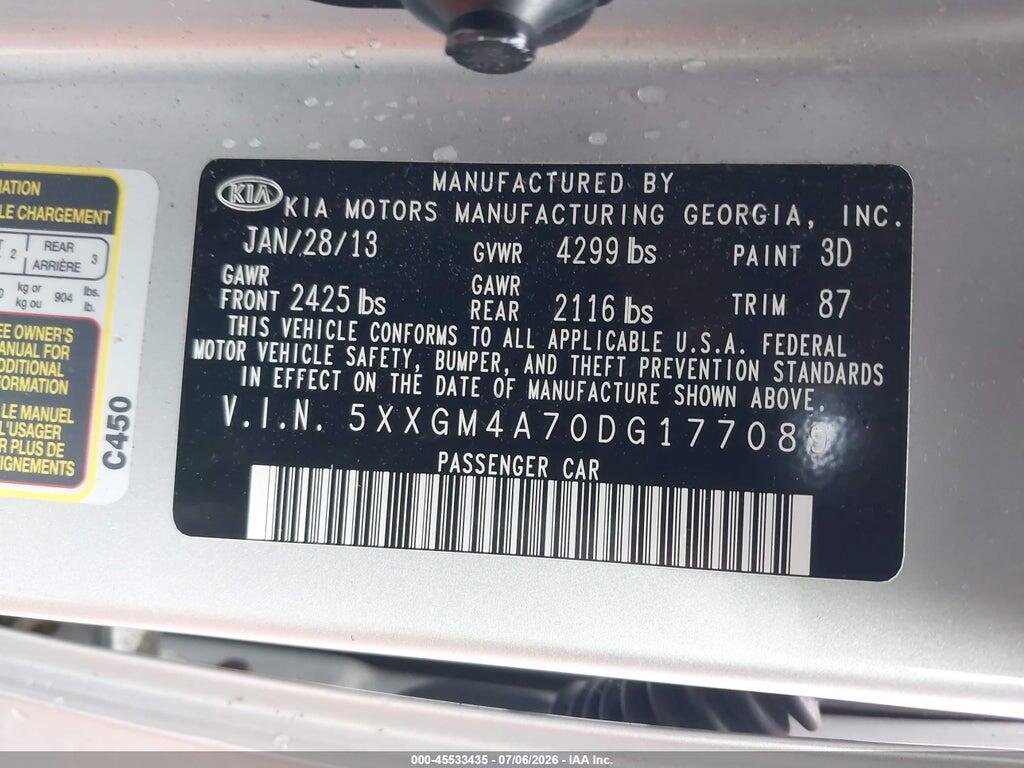 5XXGM4A70DG177089 2013 KIA OPTIMA photo no. 9