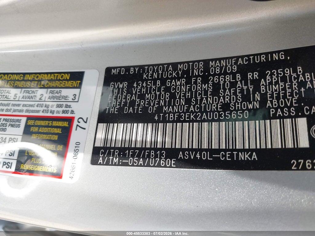 4T1BF3EK2AU035650 2010 TOYOTA CAMRY photo no. 9