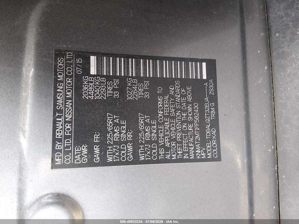 KNMAT2MT1FP582430 2015 NISSAN ROGUE photo no. 9