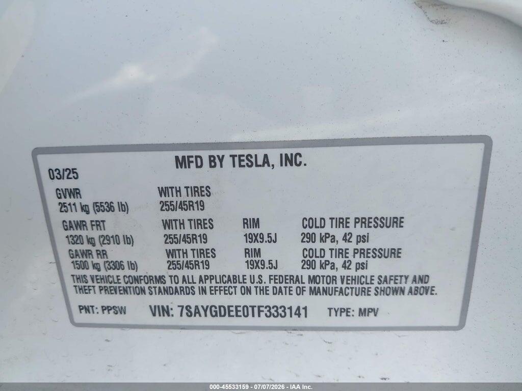 7SAYGDEE0TF333141 2026 TESLA MODEL Y photo no. 9