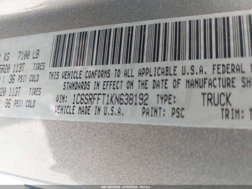 1C6SRFFT1KN638192 2019 RAM 1500 photo no. 9