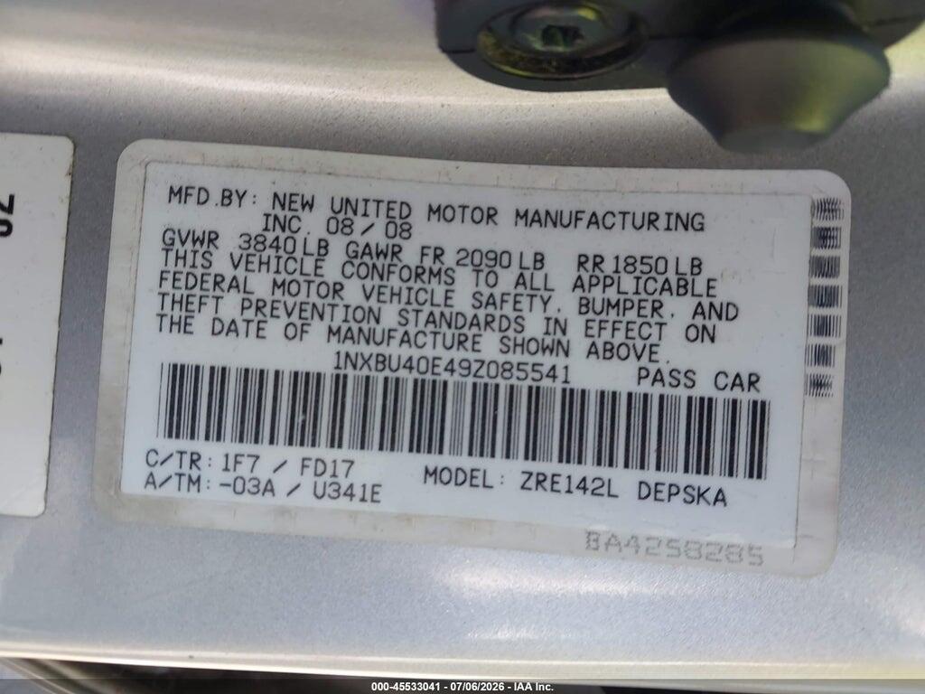 1NXBU40E49Z085541 2009 TOYOTA COROLLA photo no. 9