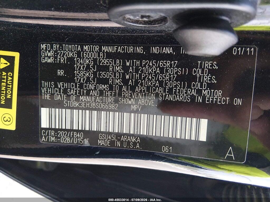 5TDBK3EH3BS066982 2011 TOYOTA HIGHLANDER photo no. 9
