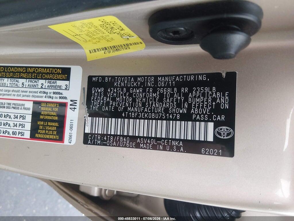 4T1BF3EK0BU751478 2011 TOYOTA CAMRY photo no. 9