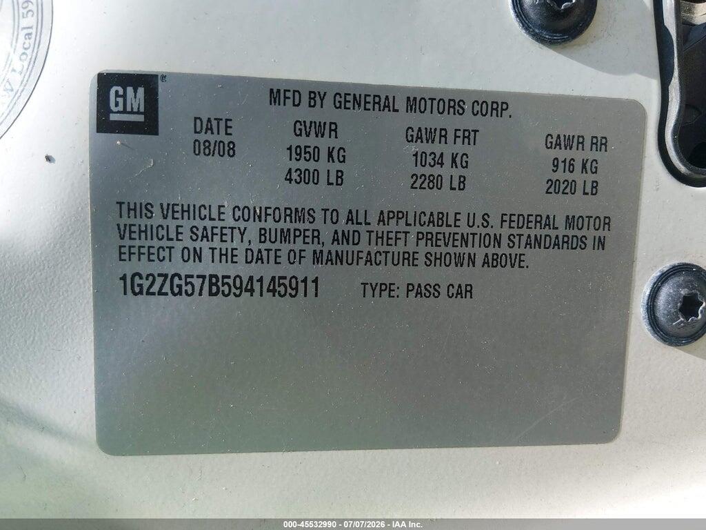 1G2ZG57B594145911 2009 PONTIAC G6 photo no. 9